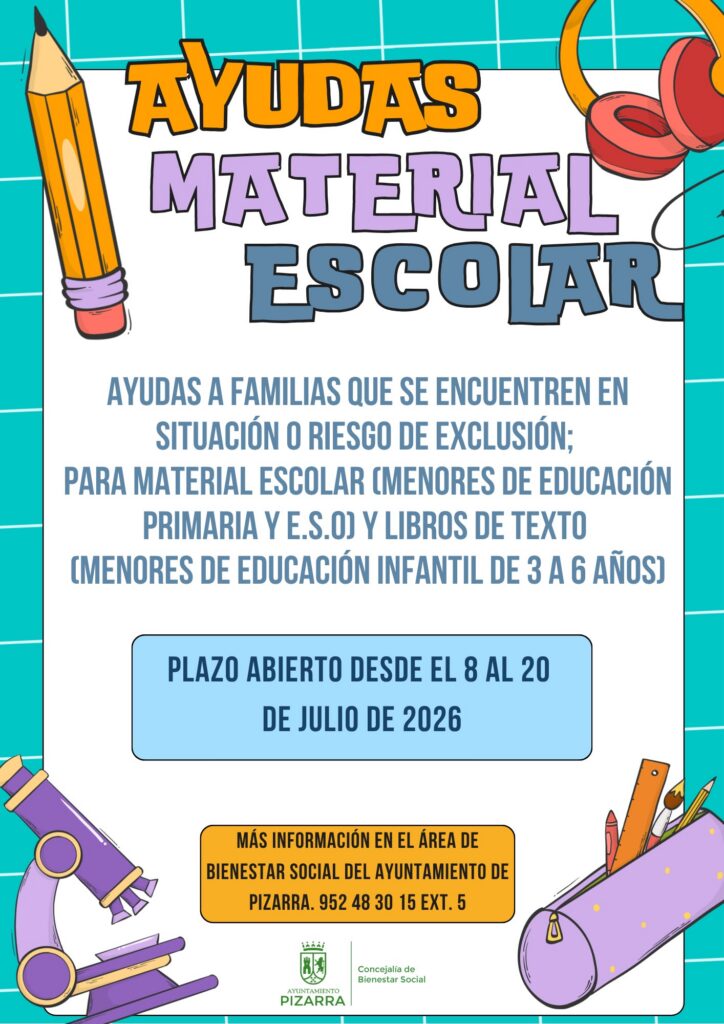 Pizarra abre el plazo para solicitar ayudas de material escolar y libros de texto