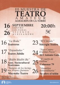La III Muestra de Teatro Amateur se desarrollará del 16 al 26 de septiembre